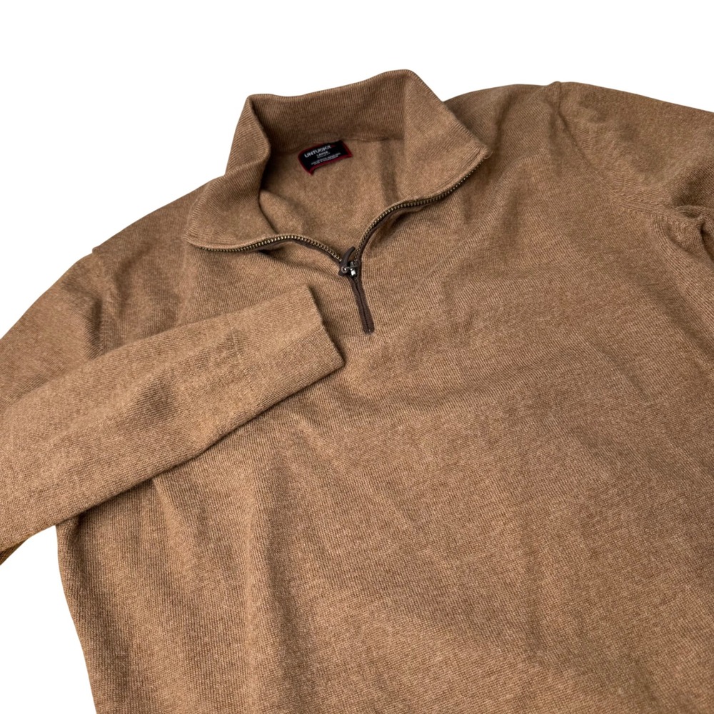 UNTUCKit Men Merino Wool Quarter Zip Sweater Large Earthy Academia Casual Luxury